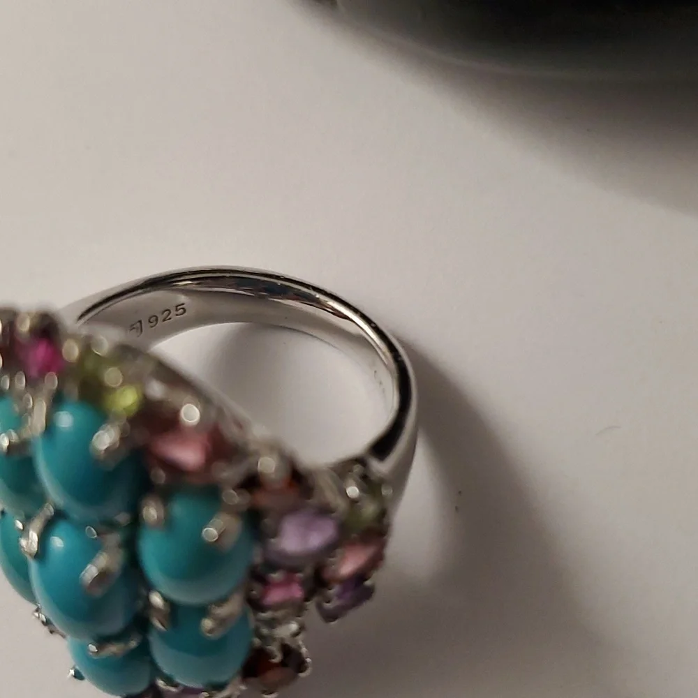 Sterling Silver 925 Turquoise Gemstone Halo Ring